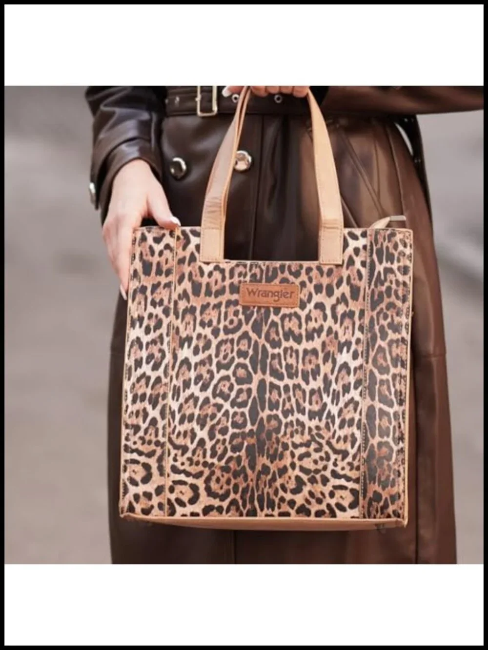Vegan Leather Leopard Print Top-Handle Tote Bag for Work and Travel